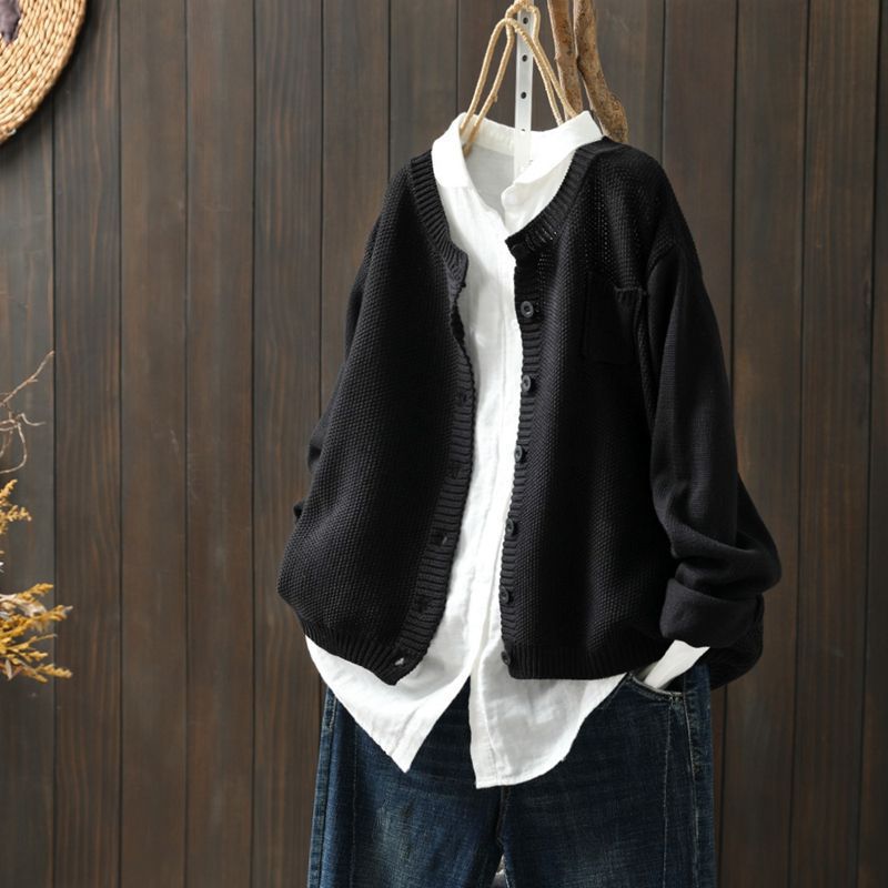 Women’s Cardigan – Knitted Cotton Blend – Oversized Fit – Button Down Long Sleeve