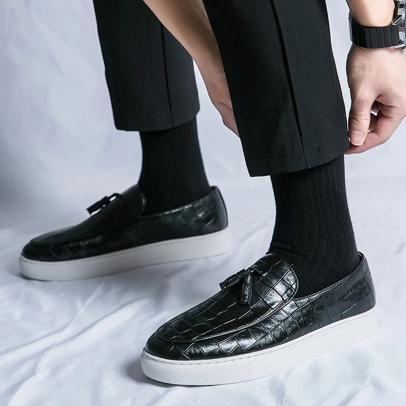 Men’s Loafers – Slip-On Tassel Design – Croc-Embossed Textured – Classic Fit