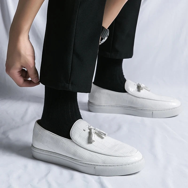 Men’s Loafers – Slip-On Tassel Design – Croc-Embossed Textured – Classic Fit