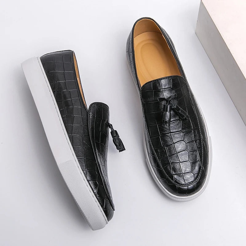 Men’s Loafers – Slip-On Tassel Design – Croc-Embossed Textured – Classic Fit