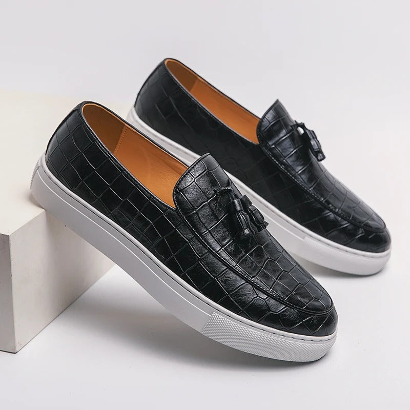 Men’s Loafers – Slip-On Tassel Design – Croc-Embossed Textured – Classic Fit