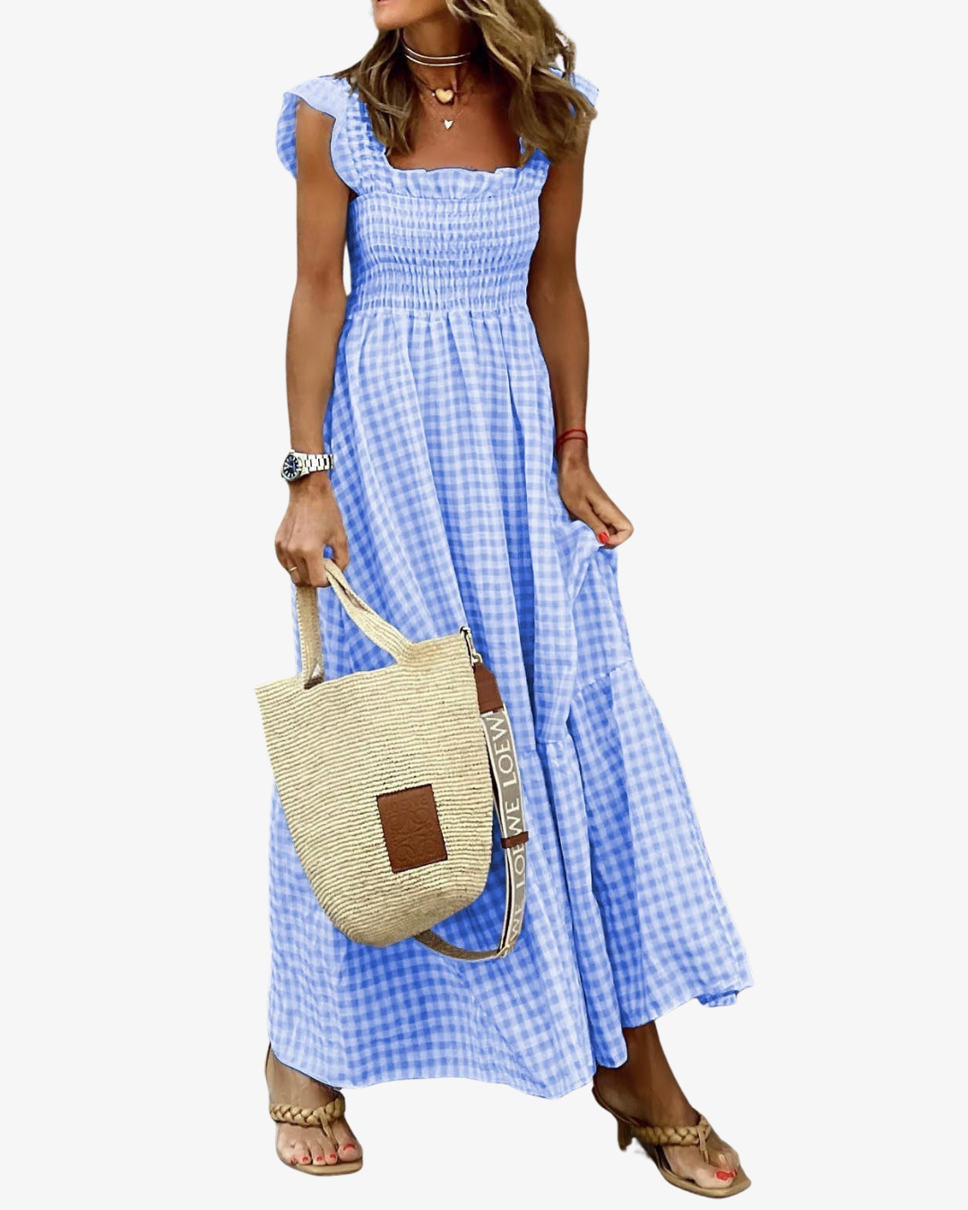 Eliza | Retro Plaid Smocked Waist Maxi Summer Dress