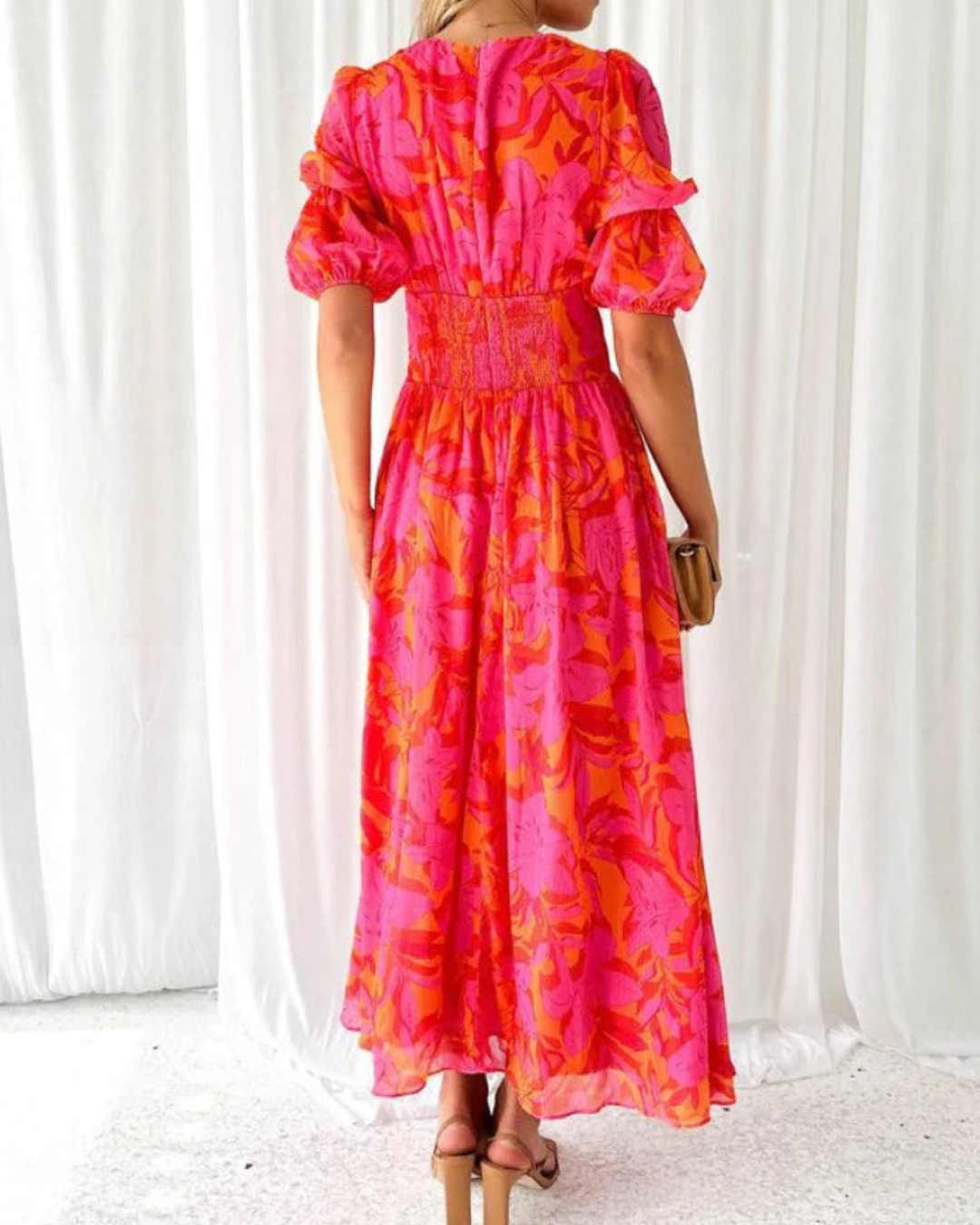 Felicity | Floral Puff Sleeve V-Neck Summer Maxi Dress