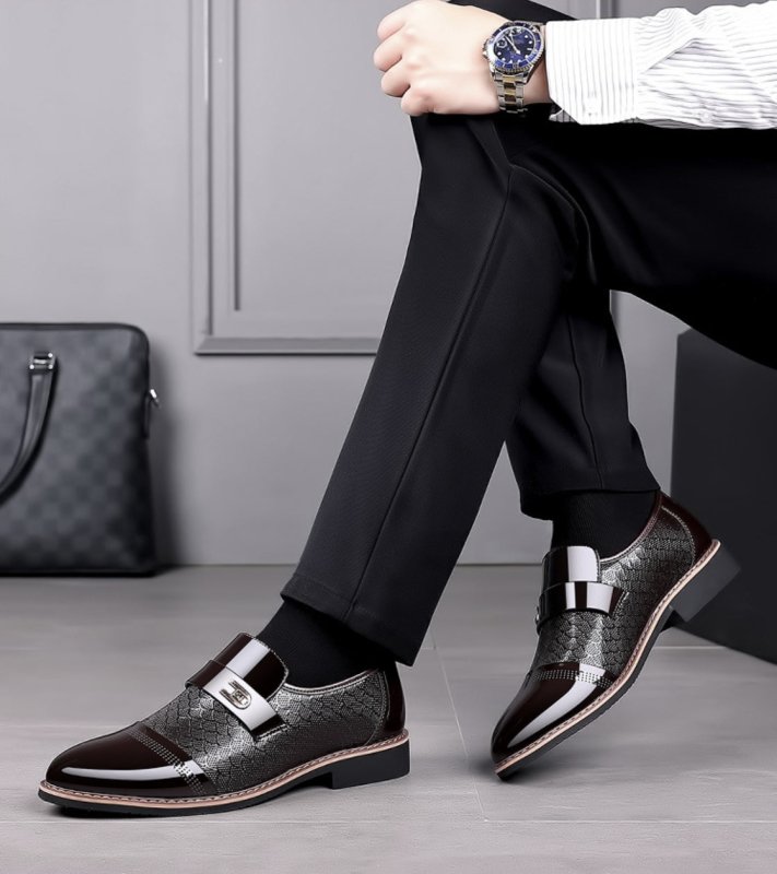 Men's Loafers - Carved Design - Polished Finish - Buckle Detail - Business Casual
