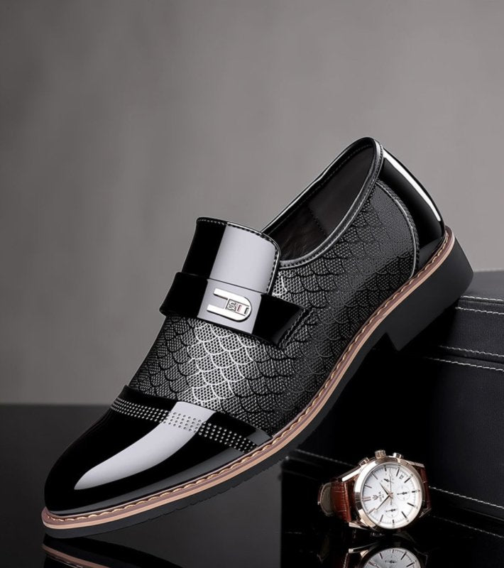 Men's Loafers - Carved Design - Polished Finish - Buckle Detail - Business Casual