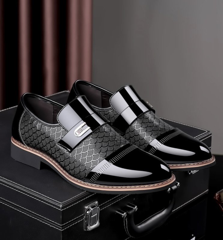 Men's Loafers - Carved Design - Polished Finish - Buckle Detail - Business Casual