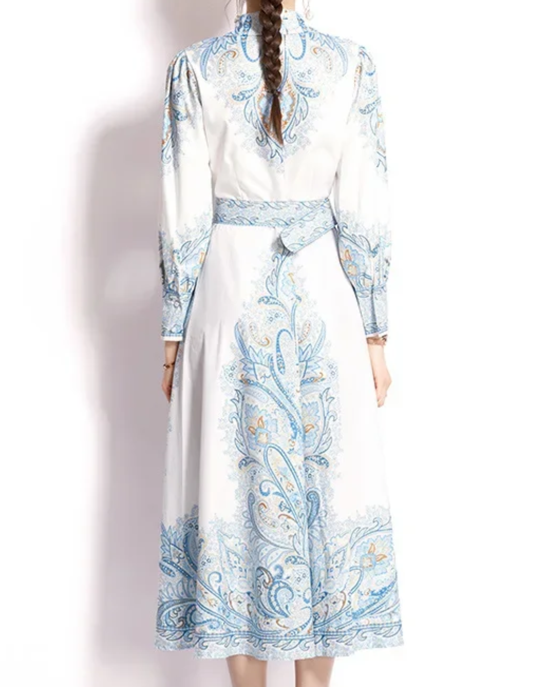 Jessica | Paisley Belted Long Sleeve A-Line Maxi Dress