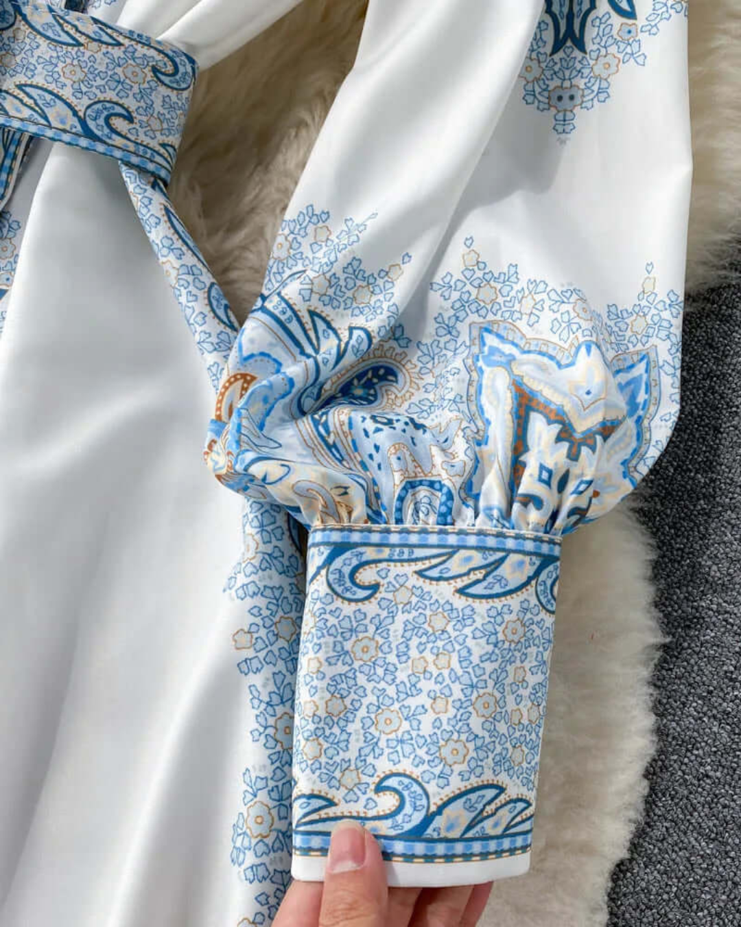 Jessica | Paisley Belted Long Sleeve A-Line Maxi Dress