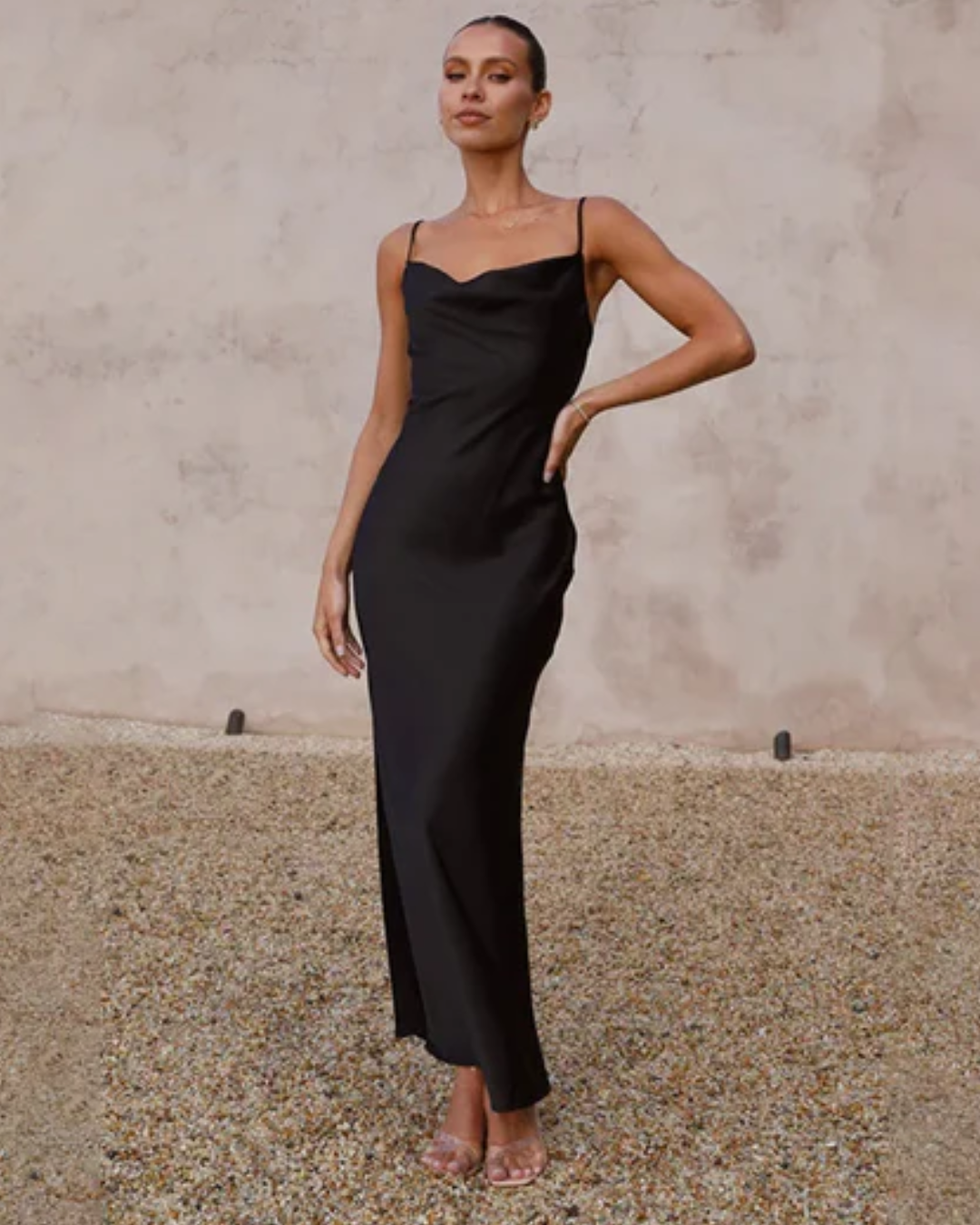 Luna | Satin Spaghetti Strap Maxi Slip Dress