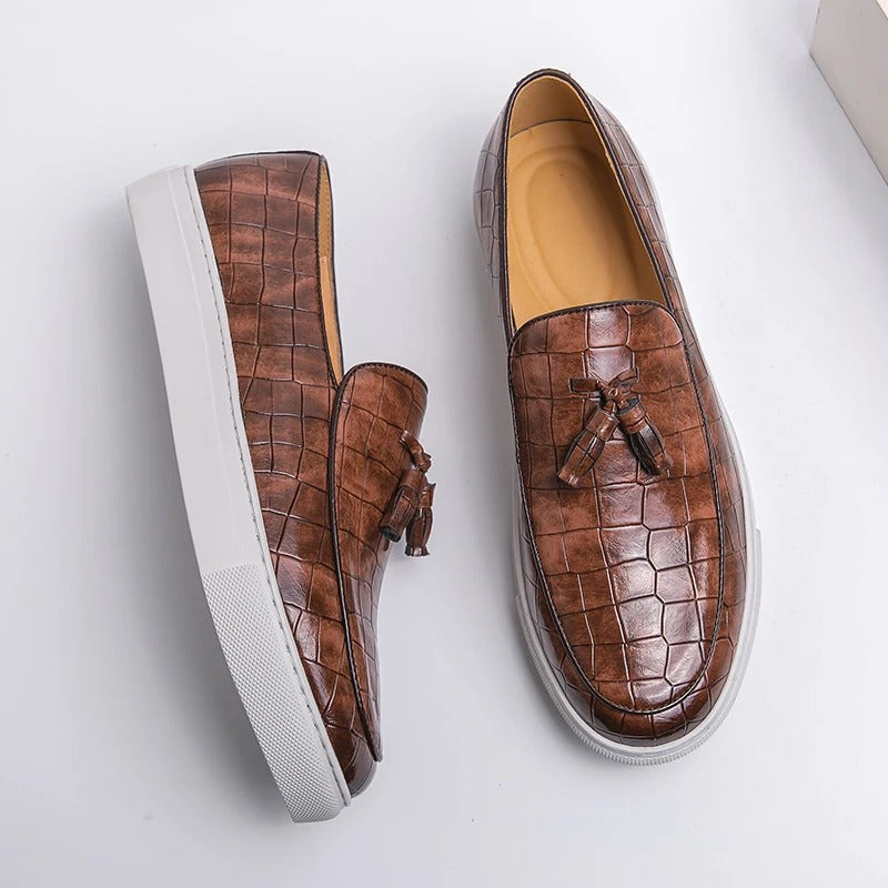 Men’s Loafers – Slip-On Tassel Design – Croc-Embossed Textured – Classic Fit