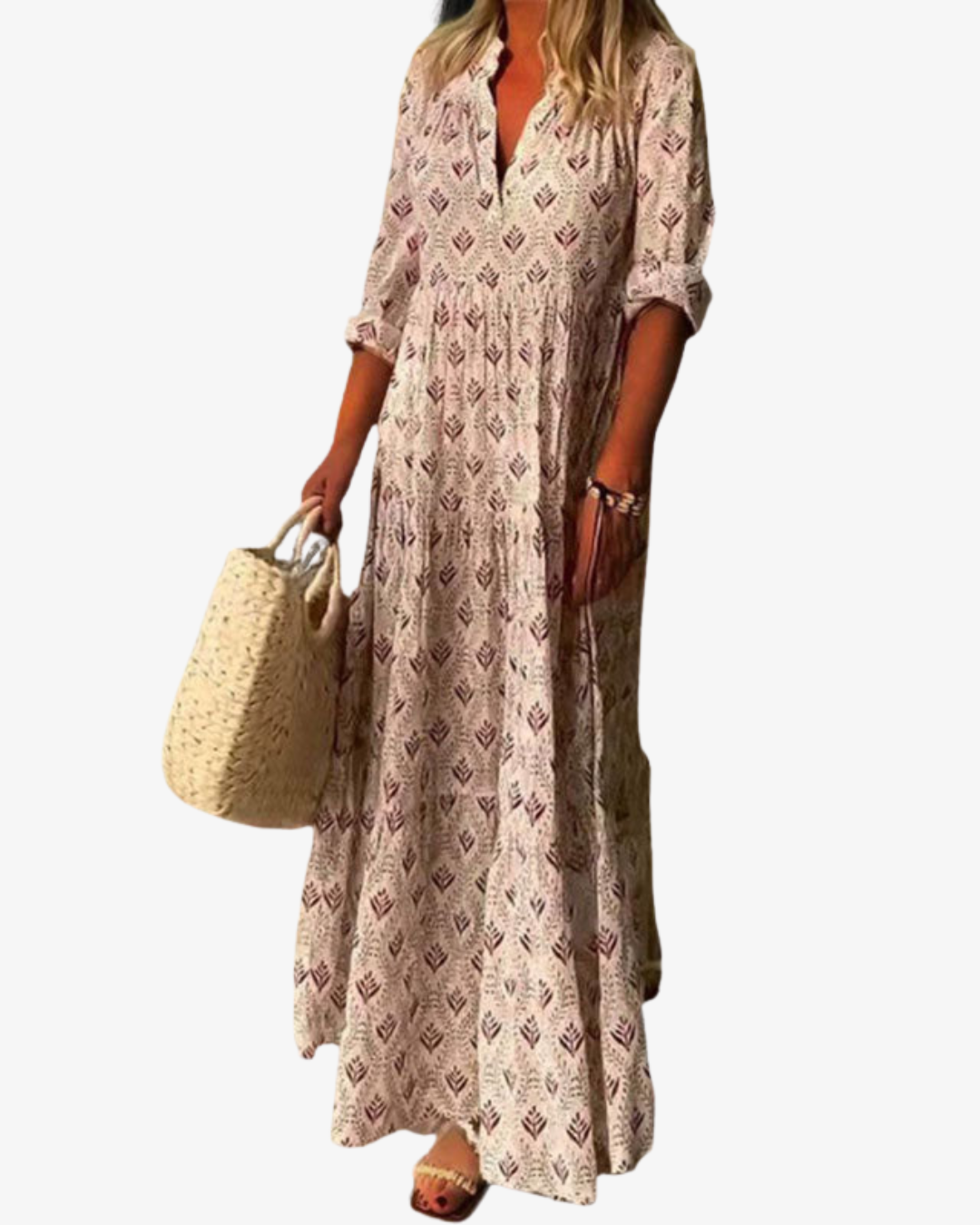 Marian | Vintage Print Cotton Maxi Dress with V-Neck
