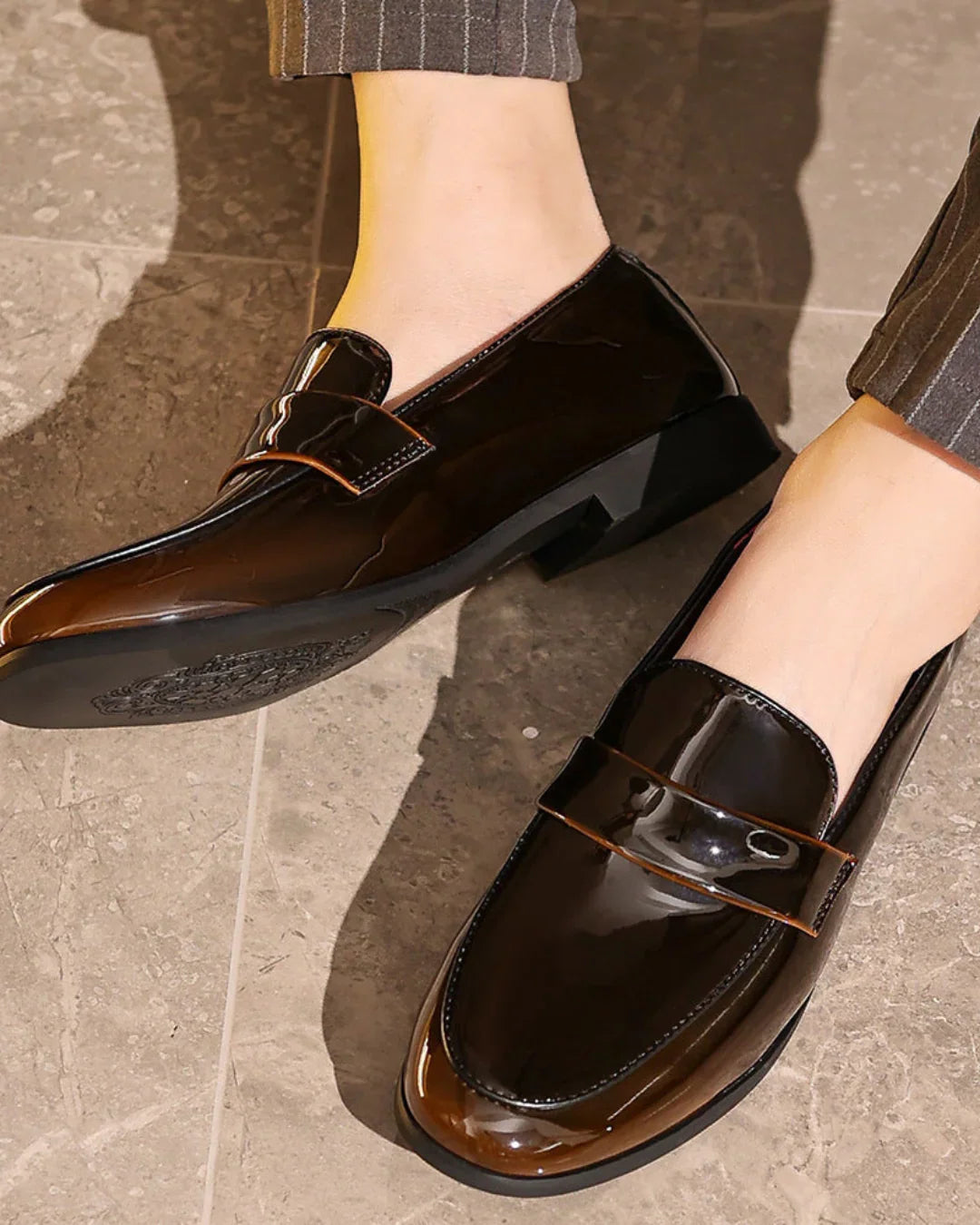 Men’s Glossy PU Leather Slip-On Loafers – Vegan Business Casual Shoes