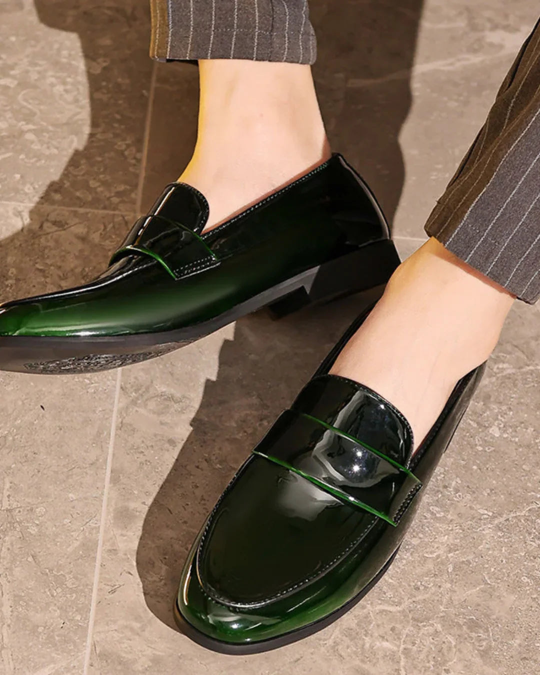 Men’s Glossy PU Leather Slip-On Loafers – Vegan Business Casual Shoes