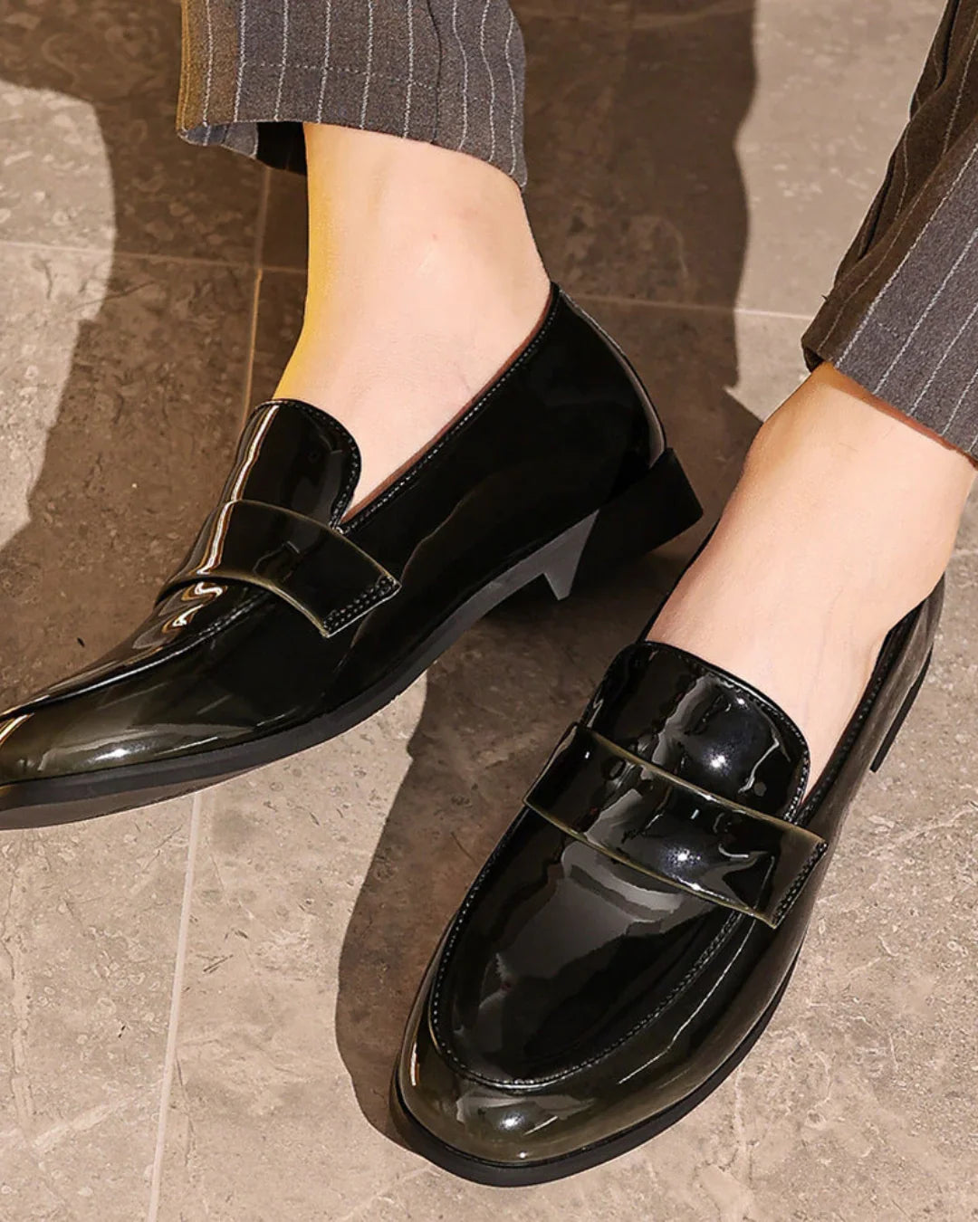Men’s Glossy PU Leather Slip-On Loafers – Vegan Business Casual Shoes