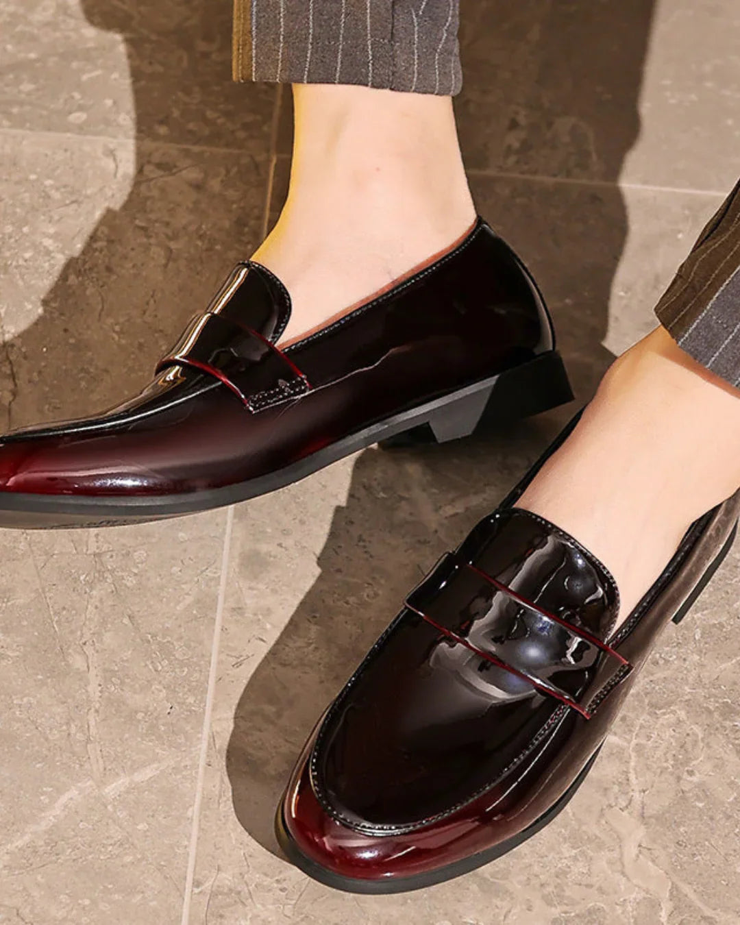 Men’s Glossy PU Leather Slip-On Loafers – Vegan Business Casual Shoes