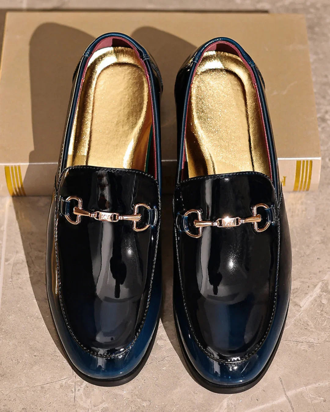 Men’s PU Patent Slip-On Loafers – Formal Shoes with Bit Detail