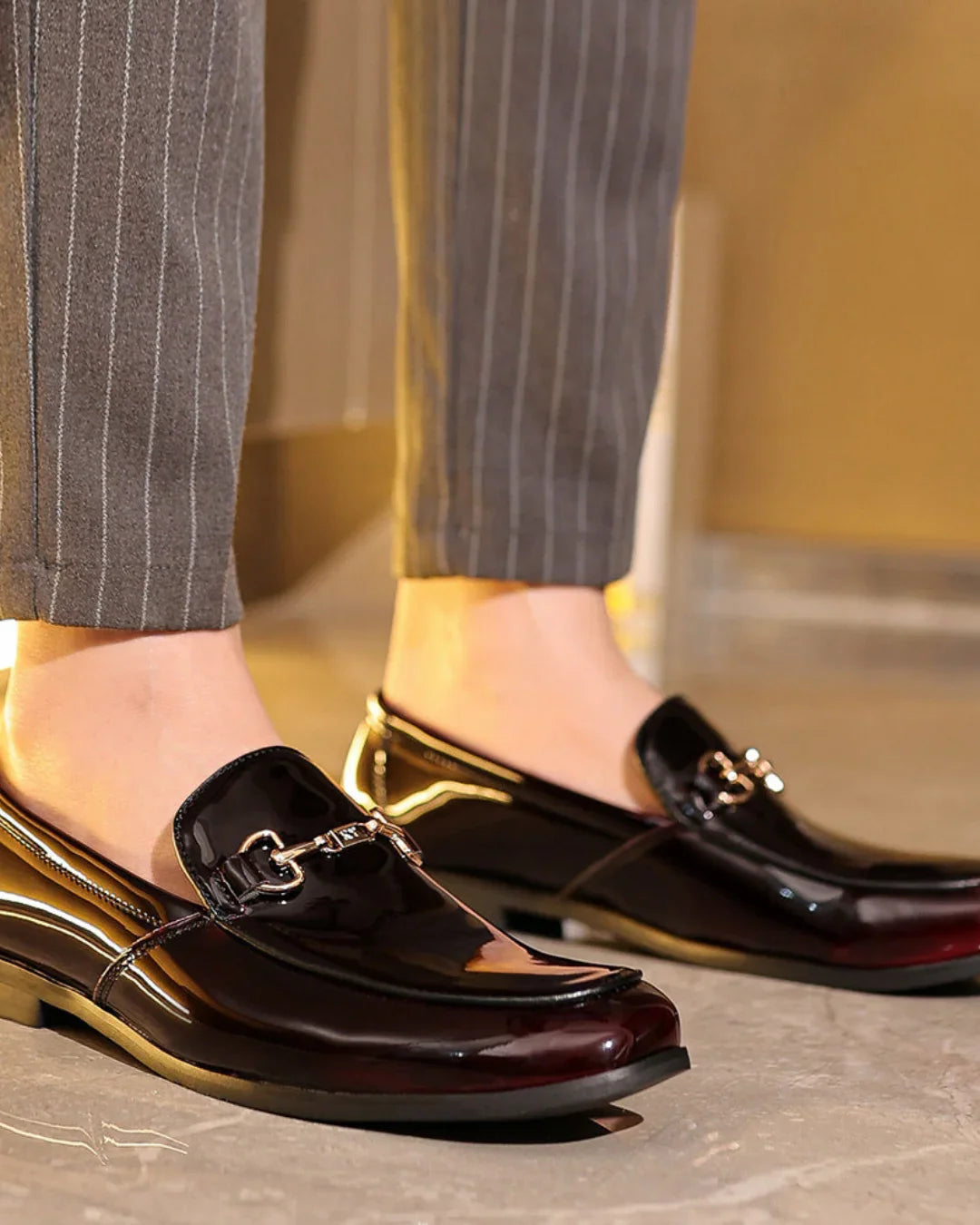 Men’s PU Patent Slip-On Loafers – Formal Shoes with Bit Detail