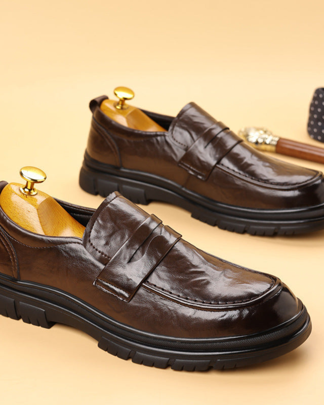 Men’s Smart-Casual Leather Slip-On Loafers with Penny Strap Shoes