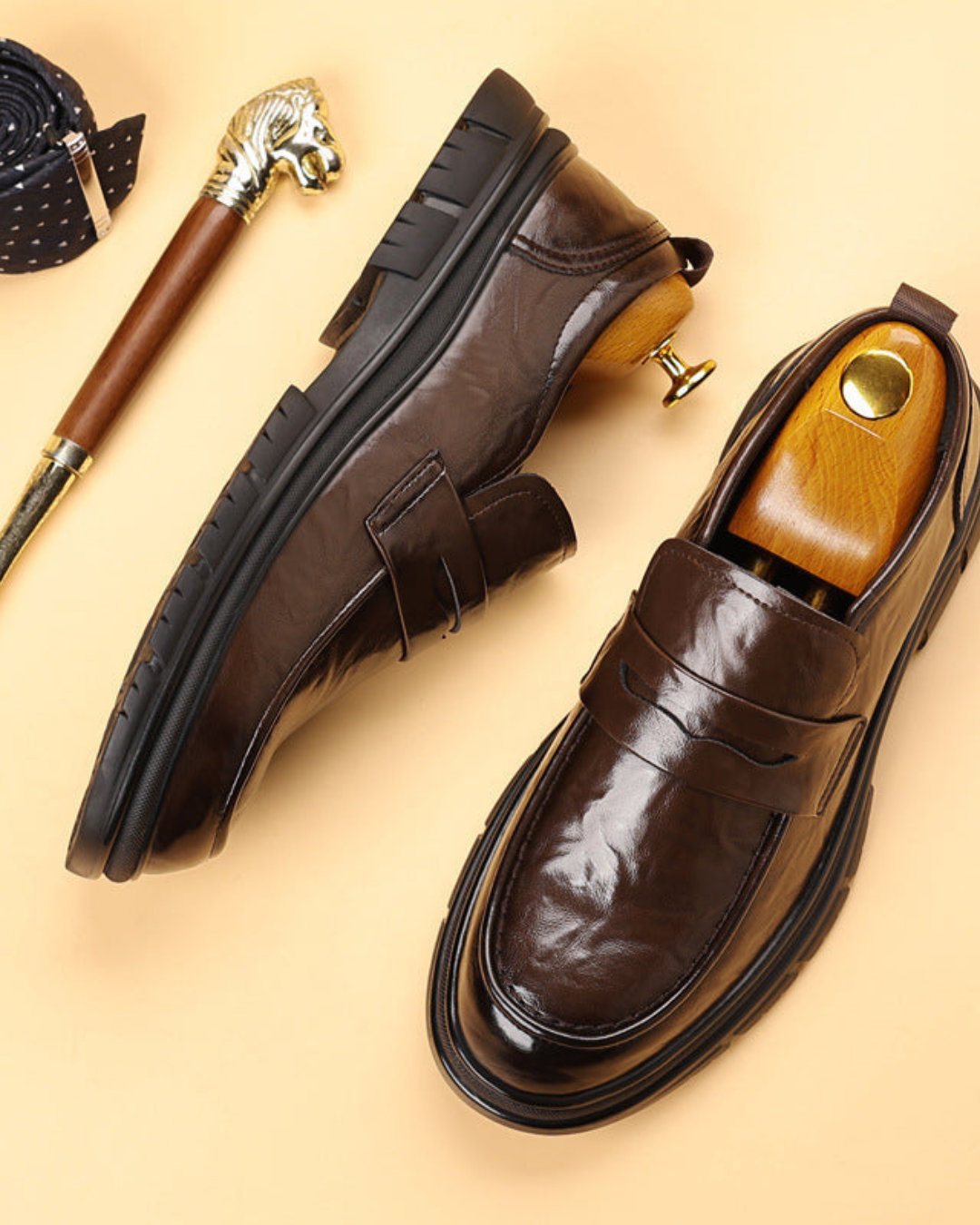 Men’s Smart-Casual Leather Slip-On Loafers with Penny Strap Shoes