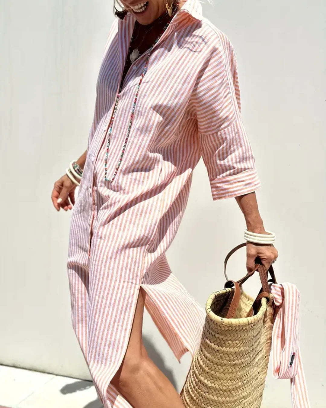 Pippa | Women's Striped Linen Shirt Dress for Summer Days