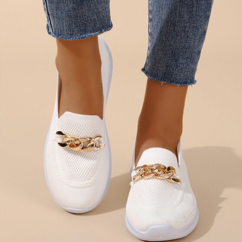 Women's Knit Slip-On Loafers – Lightweight Comfort & Chain Detail