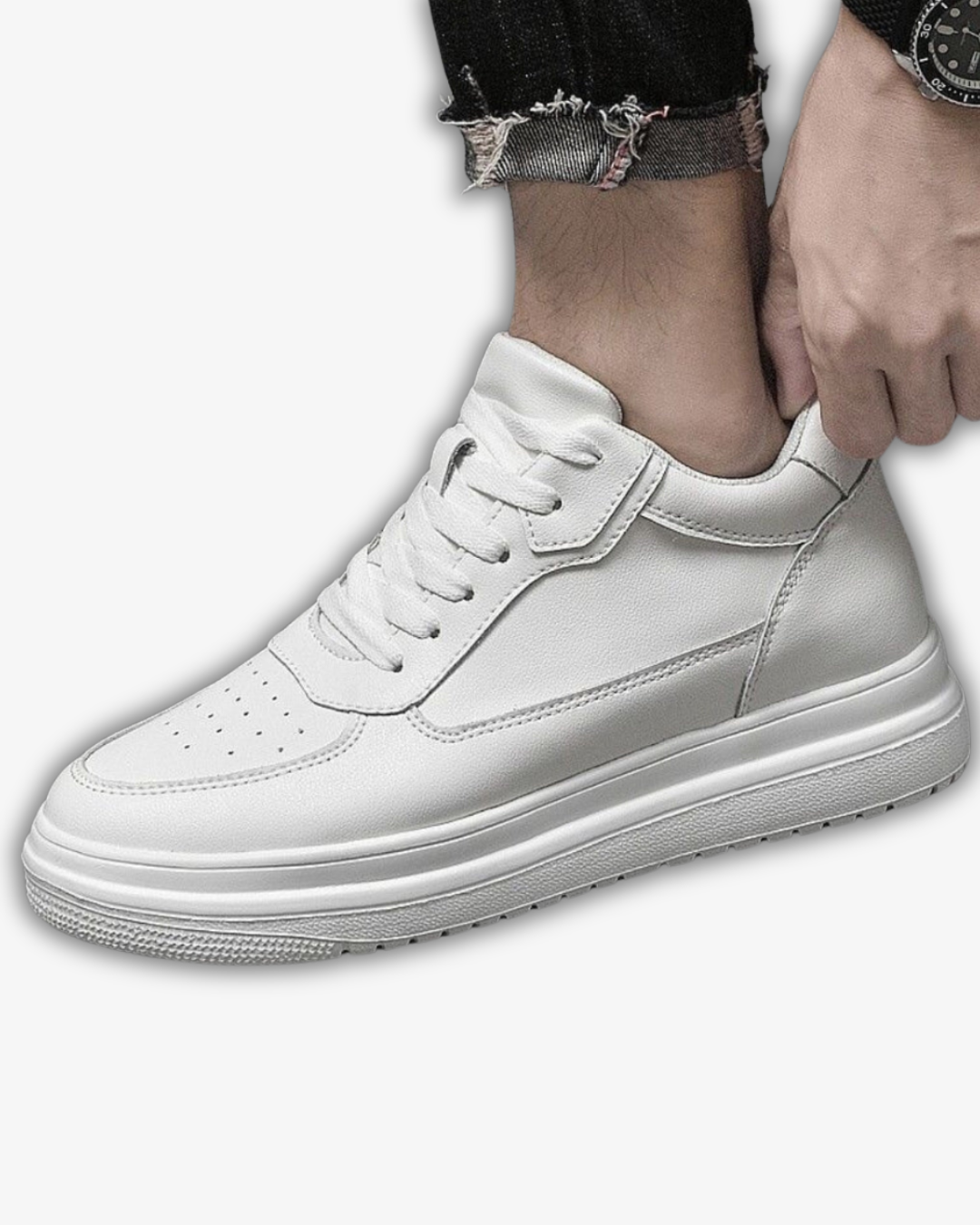 Prince Charming White Casual Sneakers | +6-10cm Height Boost & Effortless Elegance