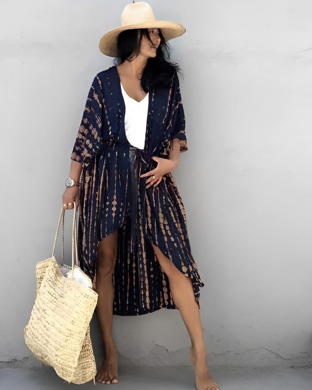 Women's Boho Embroidered Kimono – Lightweight Beach Cover-Up