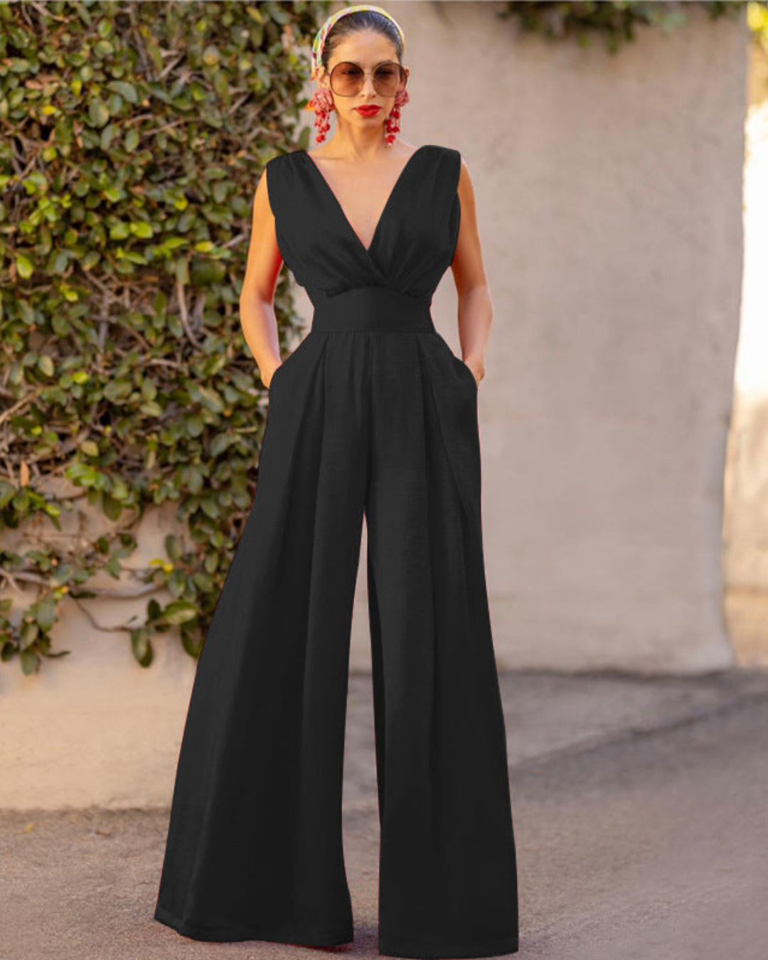 Women's Deep V-Neck Wide-Leg Jumpsuit – Elegant Summer Style