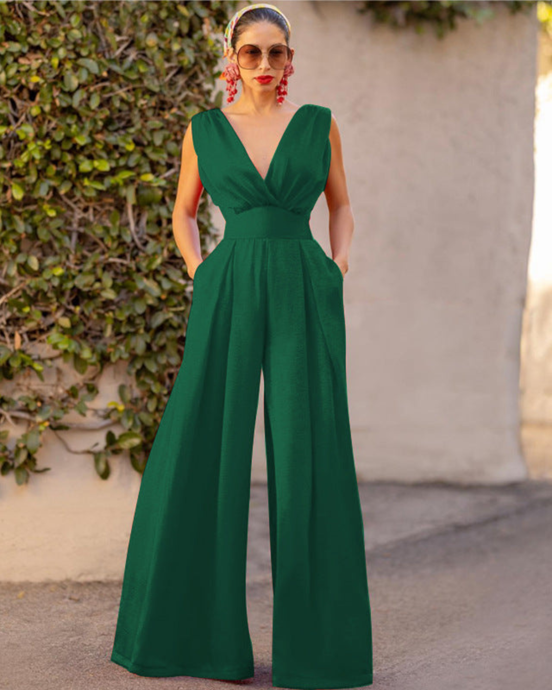 Women's Deep V-Neck Wide-Leg Jumpsuit – Elegant Summer Style