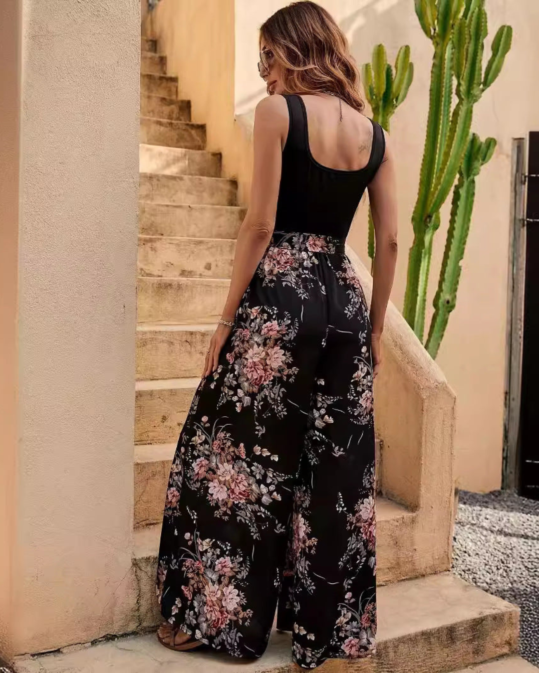 Women's Floral Print Wide-Leg Jumpsuit – Sleeveless & Lightweight