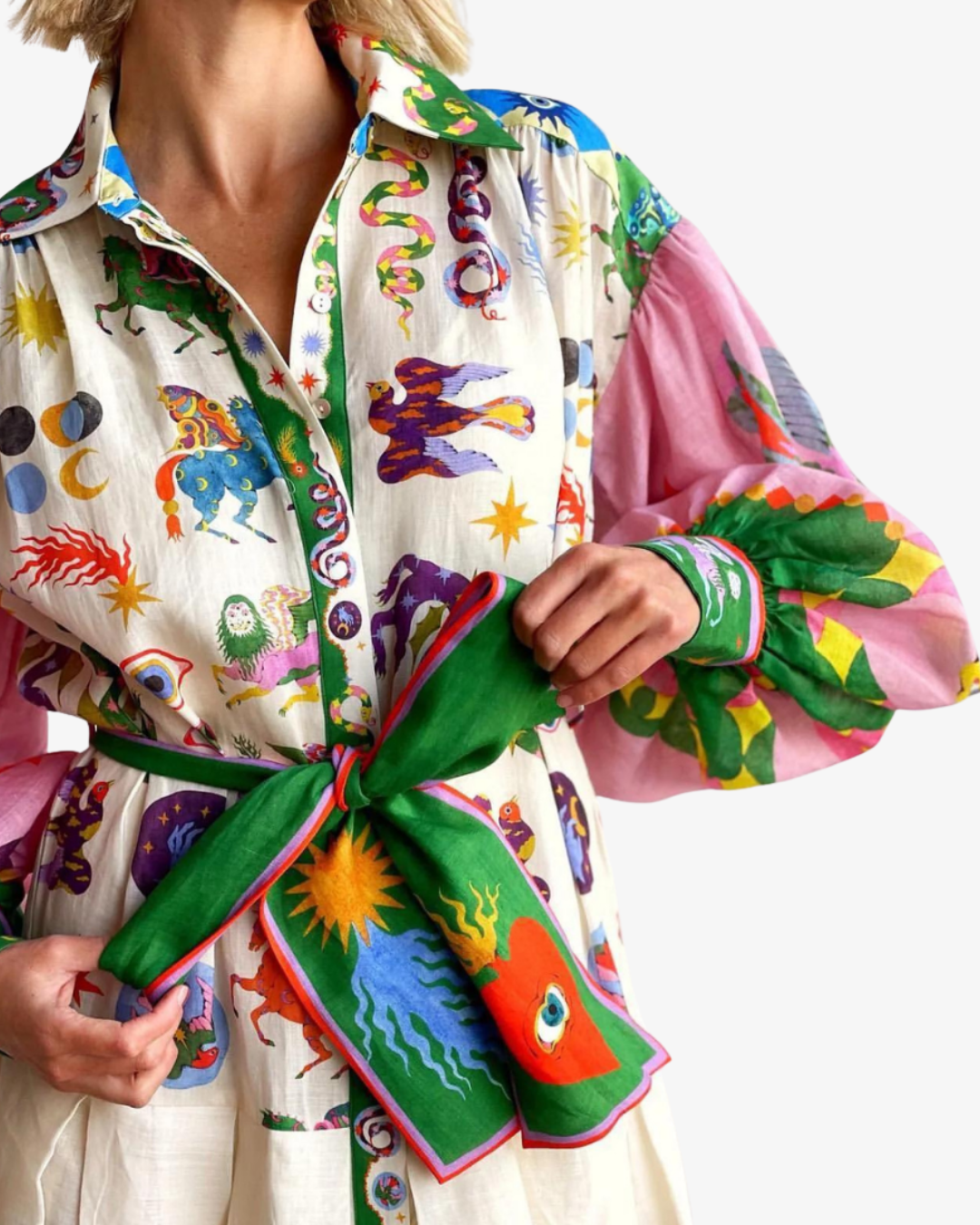 Women's Italian Graffiti Print Kimono – Elegant Belted Longline Style