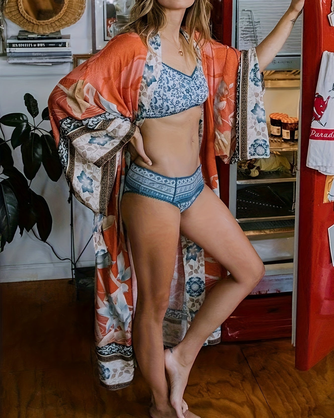 Women's Long Floral Kimono – Lightweight Belted Cover-Up