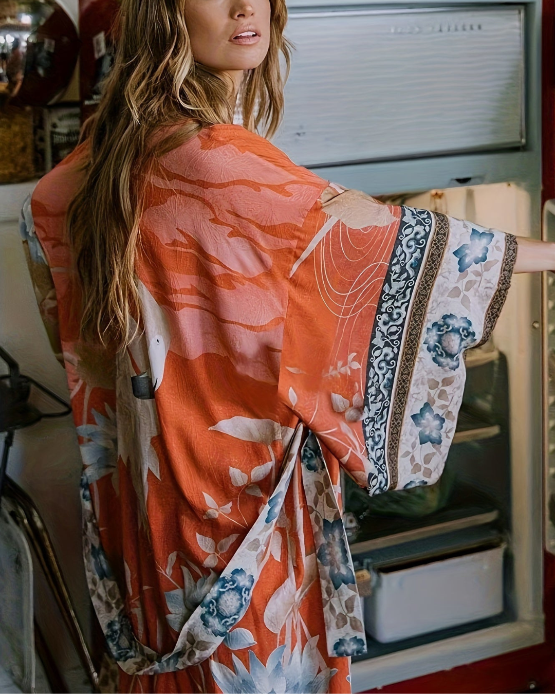 Women's Long Floral Kimono – Lightweight Belted Cover-Up