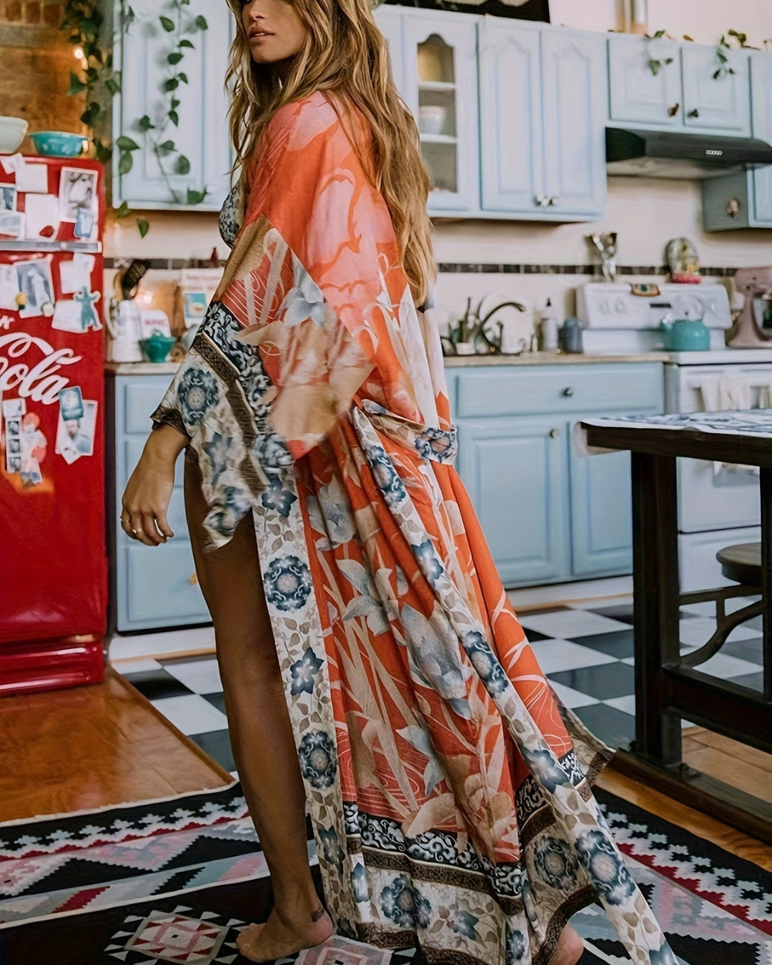 Women's Long Floral Kimono – Lightweight Belted Cover-Up