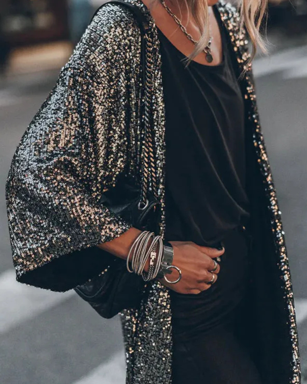 Women's Sequin Kimono Jacket – Sparkling Party Cape