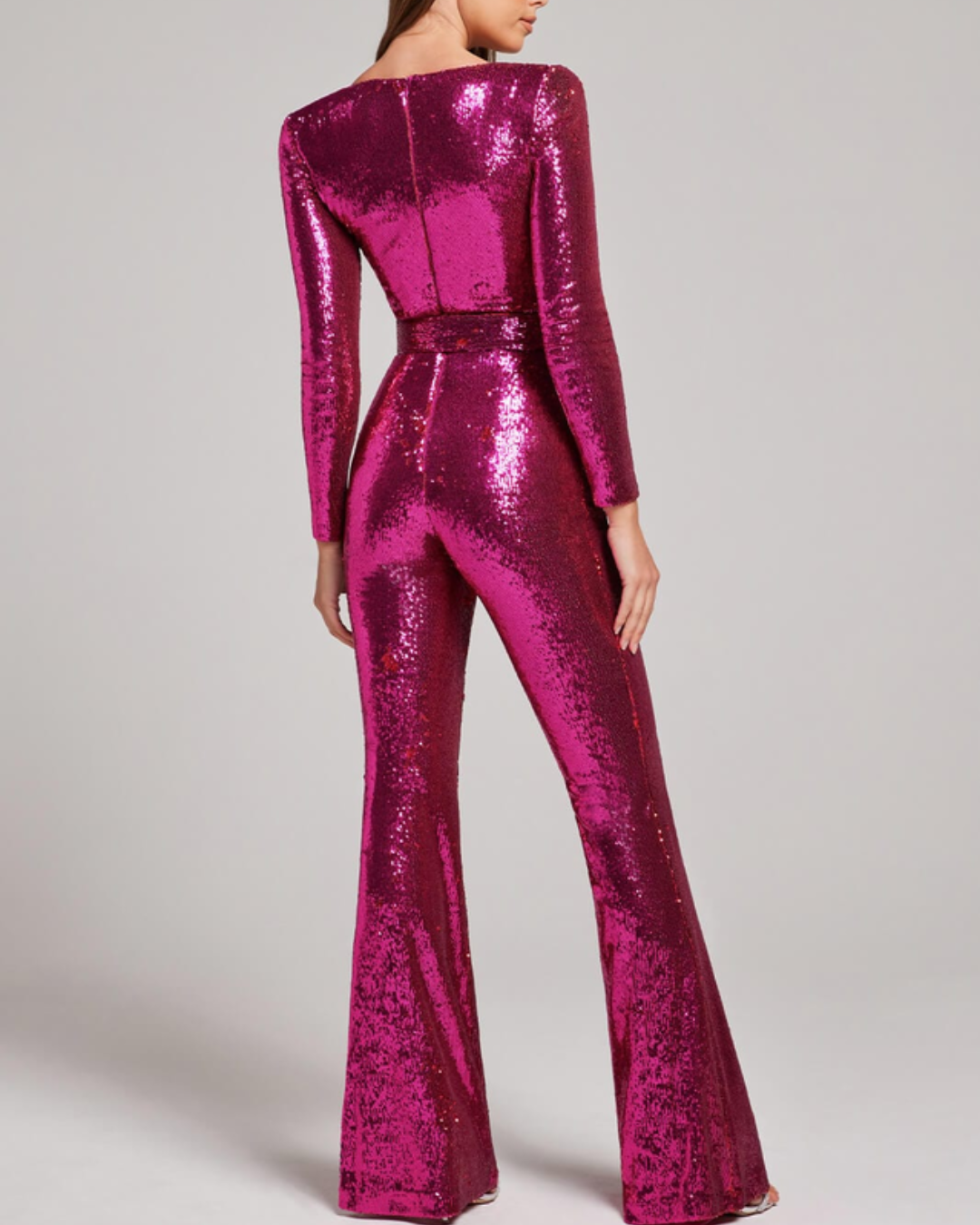Women's Sequin Party Jumpsuit – Long Sleeve & Flared Leg