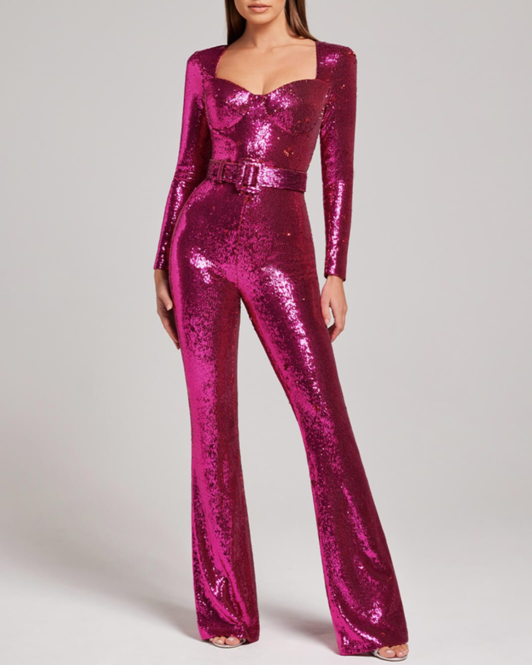 Women's Sequin Party Jumpsuit – Long Sleeve & Flared Leg