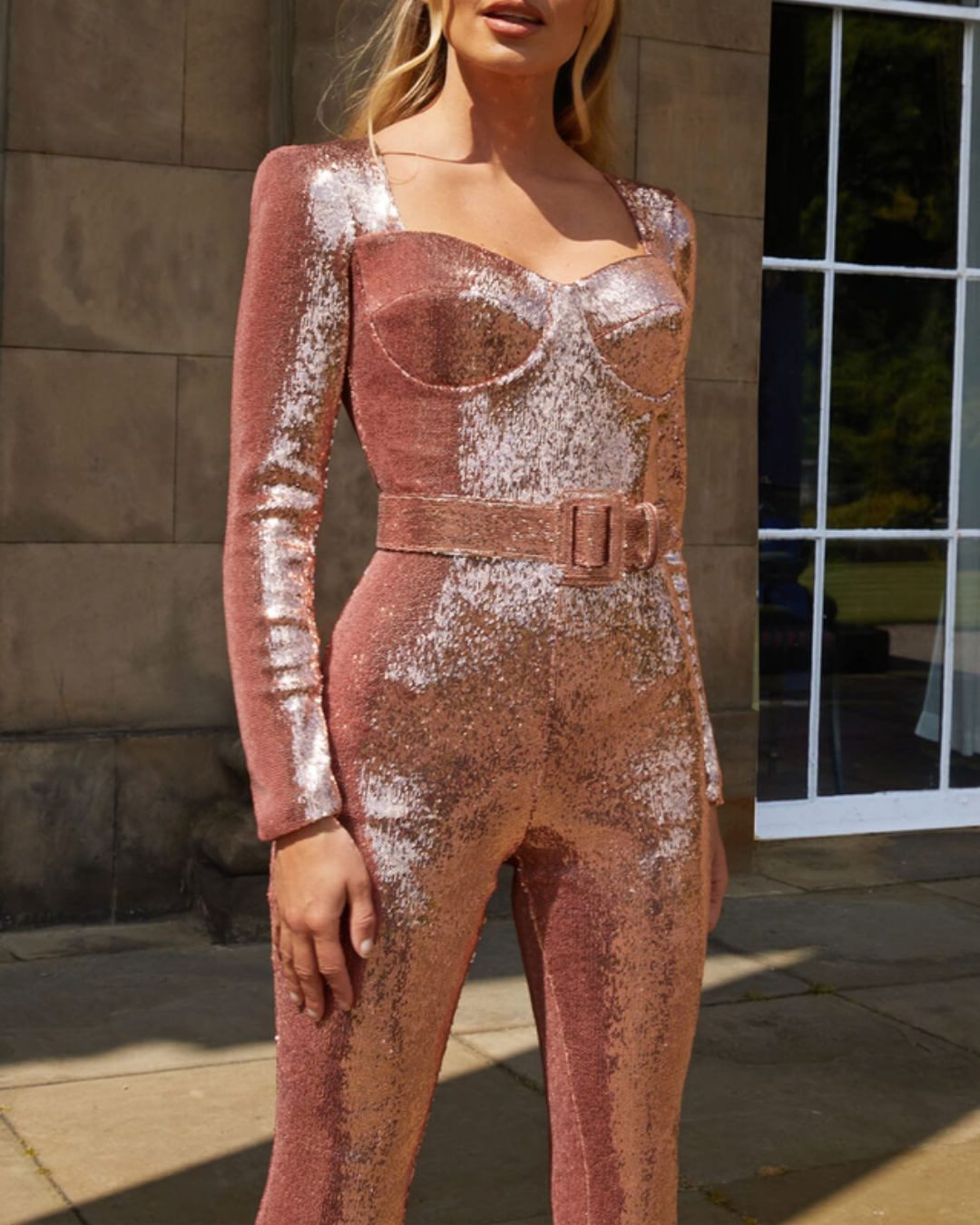 Women's Sequin Party Jumpsuit – Long Sleeve & Flared Leg