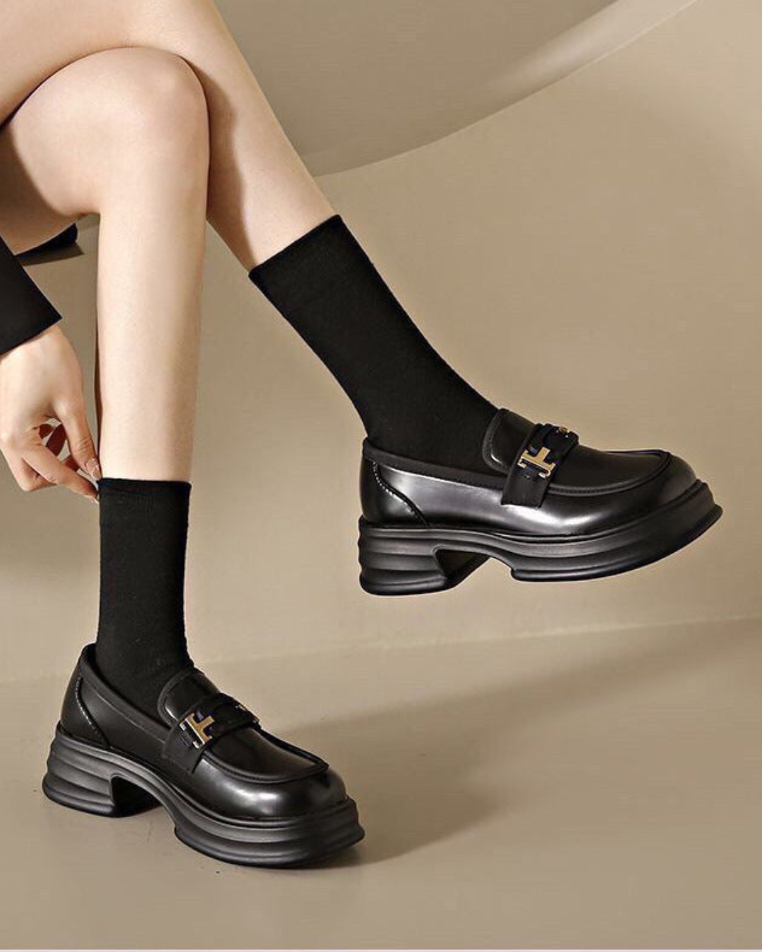 Women's Slip-On Loafers – Chunky Sole & Metal Detail