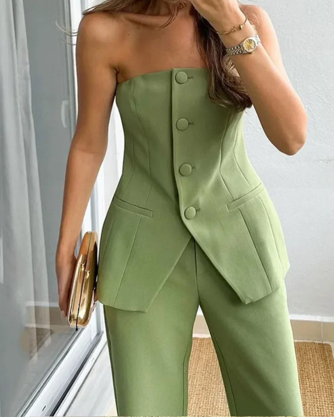 Women's Strapless Corset Jumpsuit – Elegant Peplum & Wide Leg