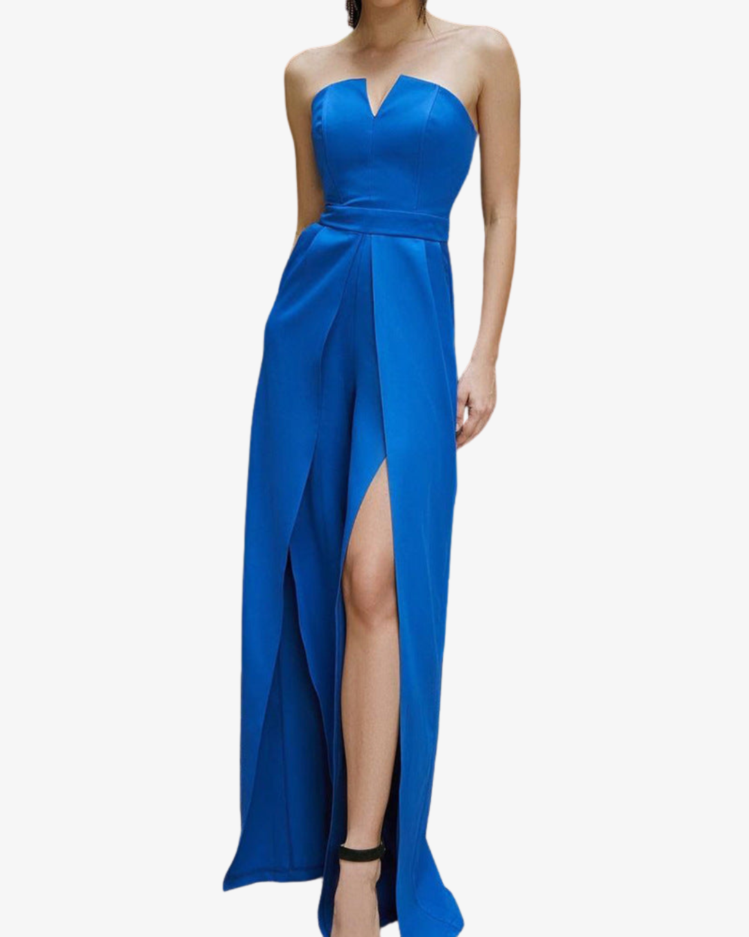 Women's Strapless Wide-Leg Jumpsuit with Slit Legs – Elegant Fit
