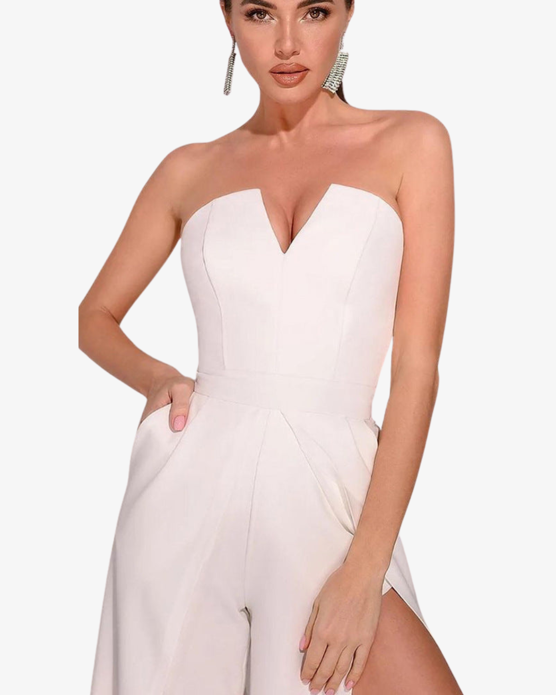 Women's Strapless Wide-Leg Jumpsuit with Slit Legs – Elegant Fit
